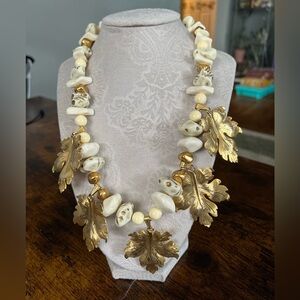 Freirich Gold tone and natural stone Leaf Necklace